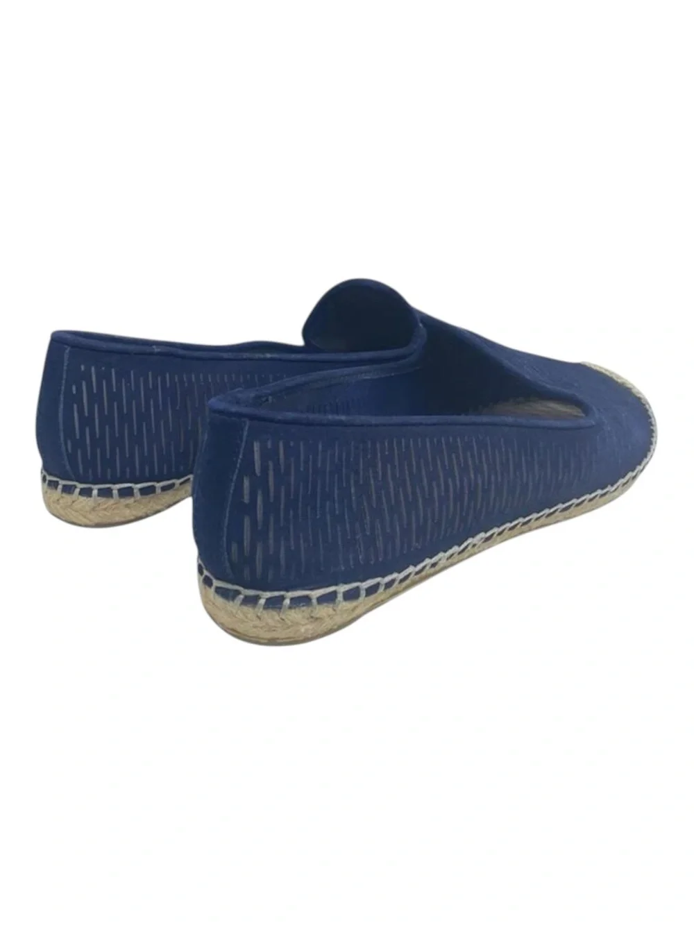 Vince Camuto ⌘ Disti Perforated Leather Flat Jute Trim Espadrilles ⌘ Navy 36 6M